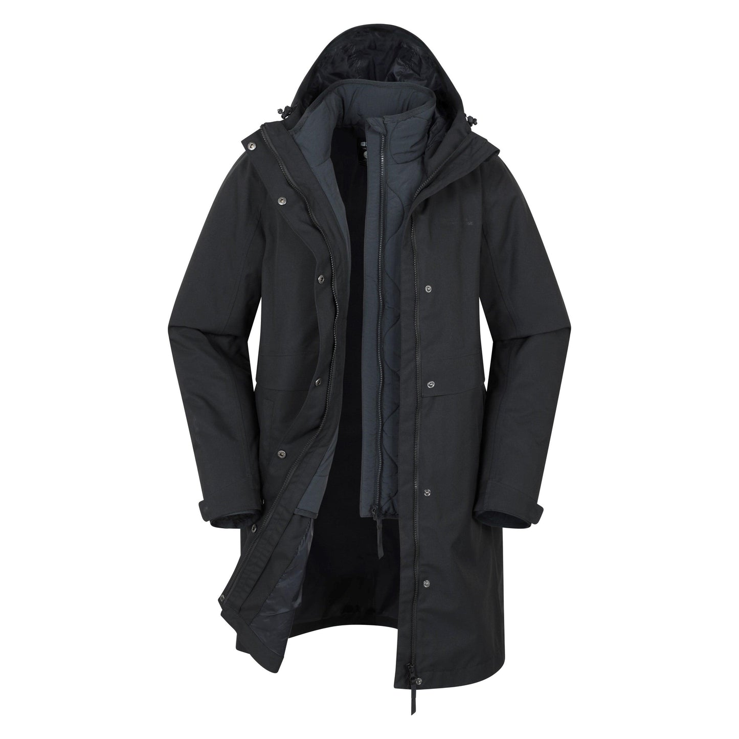 Black - Front - Mountain Warehouse Womens-Ladies Luna 3 in 1 Long Waterproof Jacket
