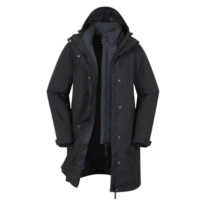 Black - Front - Mountain Warehouse Womens-Ladies Luna 3 in 1 Long Waterproof Jacket