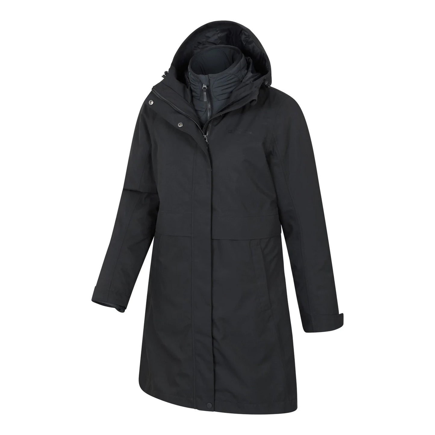 Black - Side - Mountain Warehouse Womens-Ladies Luna 3 in 1 Long Waterproof Jacket