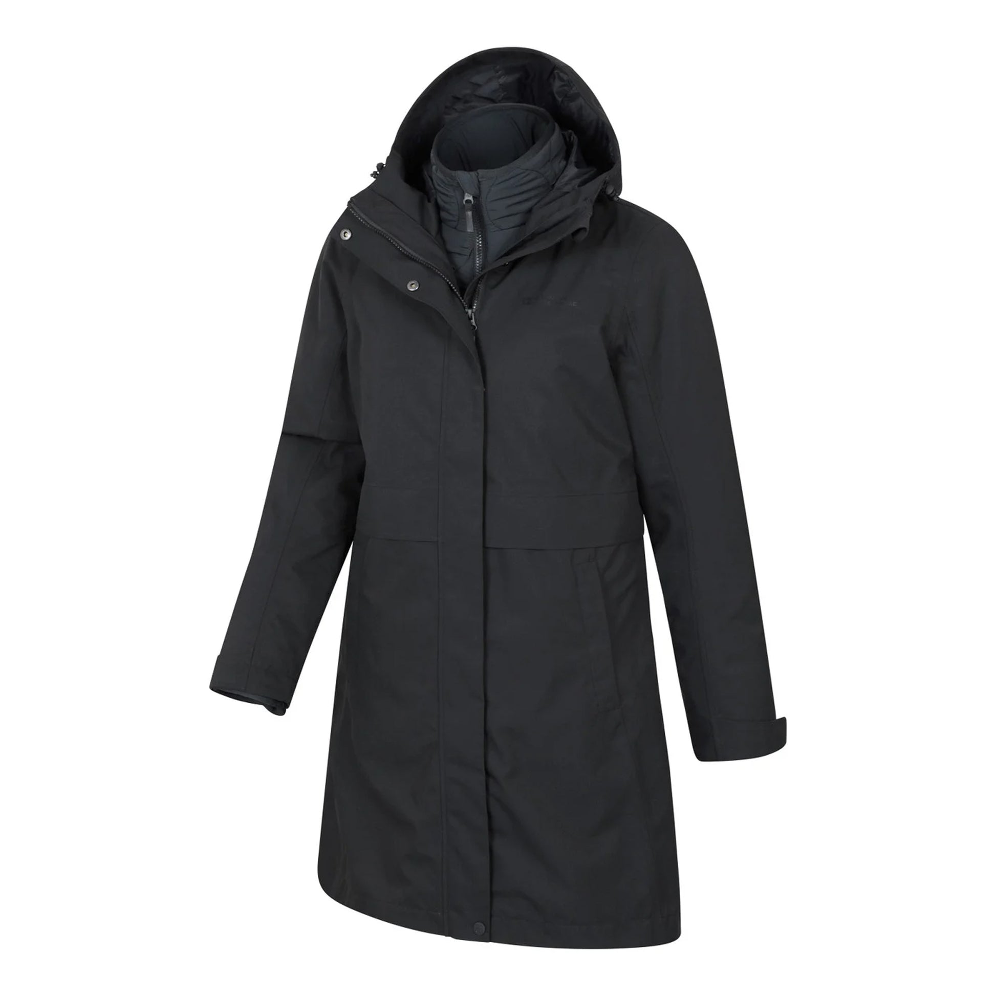 Black - Side - Mountain Warehouse Womens-Ladies Luna 3 in 1 Long Waterproof Jacket