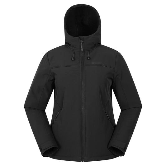 Black - Front - Mountain Warehouse Womens-Ladies Fern Softshell Faux Fur Lined Jacket