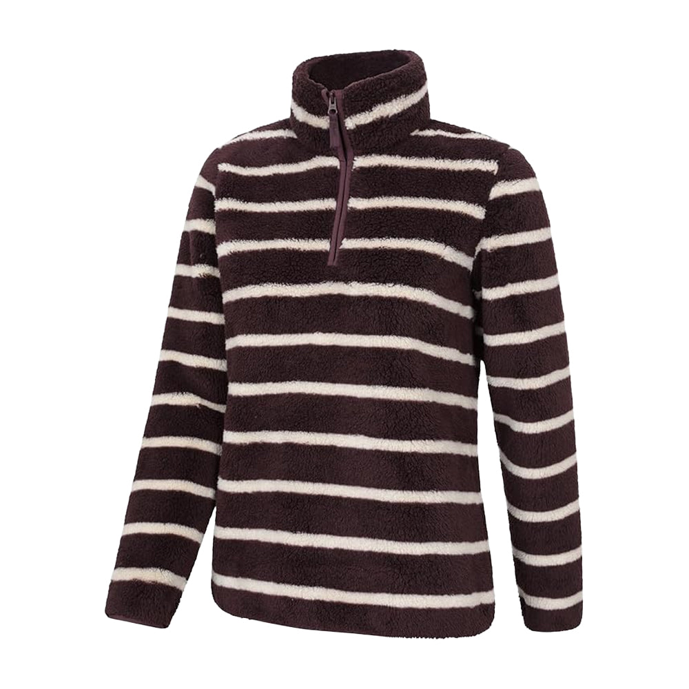 Dark Brown - Side - Mountain Warehouse Womens-Ladies Teddy Striped Quarter Zip Fleece Top