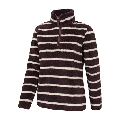 Dark Brown - Side - Mountain Warehouse Womens-Ladies Teddy Striped Quarter Zip Fleece Top
