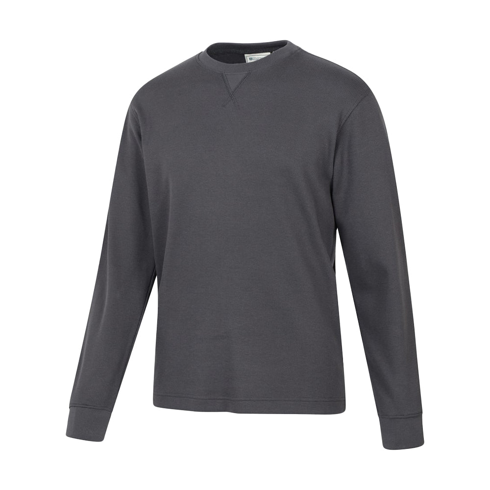 Charcoal - Side - Mountain Warehouse Mens Tillsbury Textured Waffle Crew Neck Long-Sleeved Sweatshirt