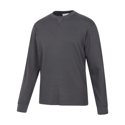Charcoal - Side - Mountain Warehouse Mens Tillsbury Textured Waffle Crew Neck Long-Sleeved Sweatshirt