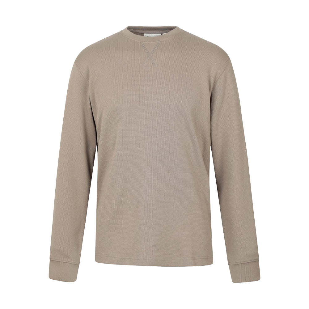 Dark Beige - Front - Mountain Warehouse Mens Tillsbury Textured Waffle Crew Neck Long-Sleeved Sweatshirt