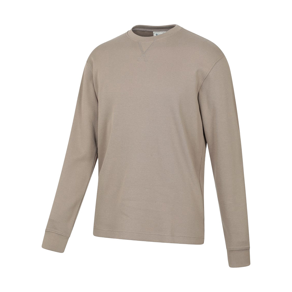 Dark Beige - Side - Mountain Warehouse Mens Tillsbury Textured Waffle Crew Neck Long-Sleeved Sweatshirt