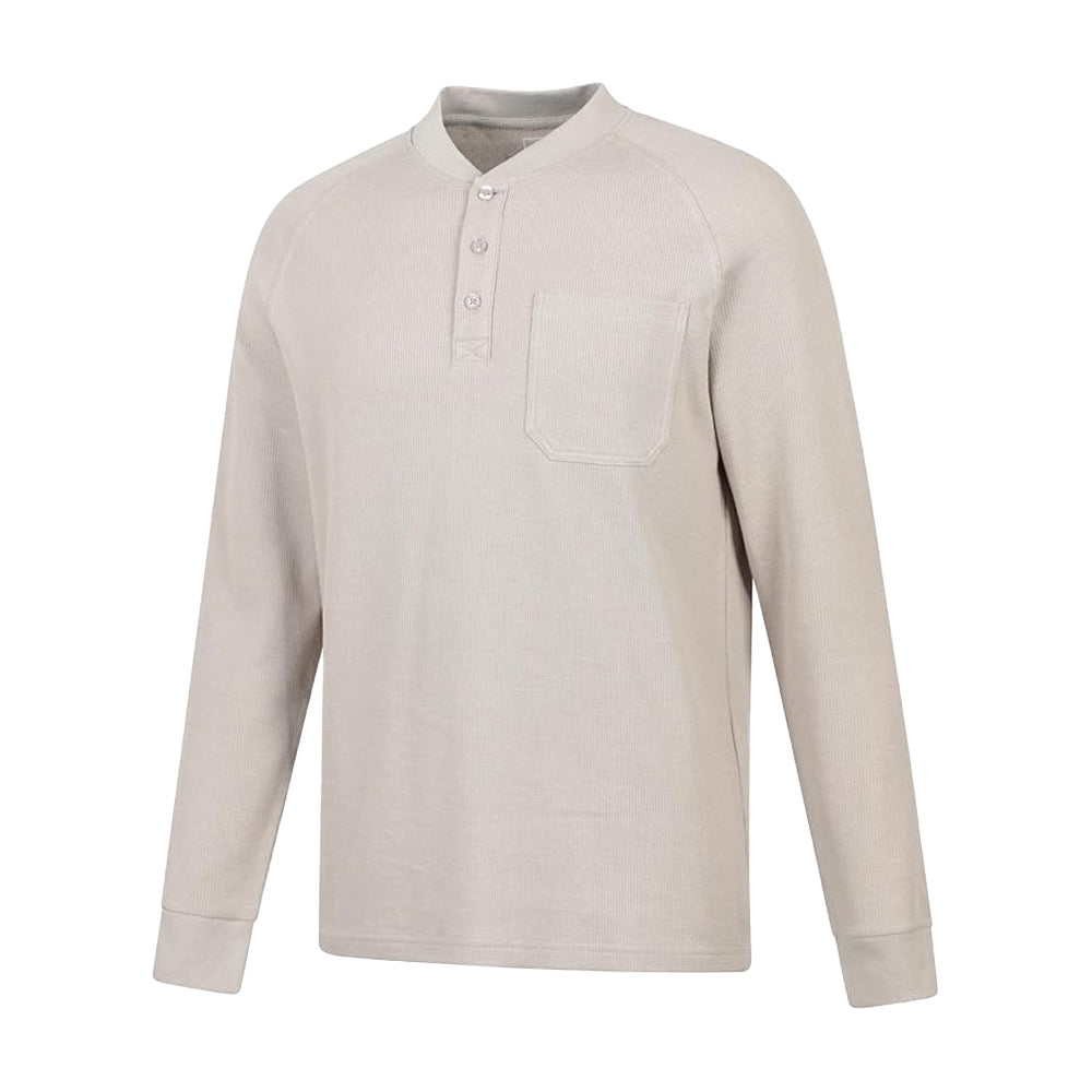 Dark Beige - Side - Mountain Warehouse Mens Selby Waffle Henley Long-Sleeved T-Shirt