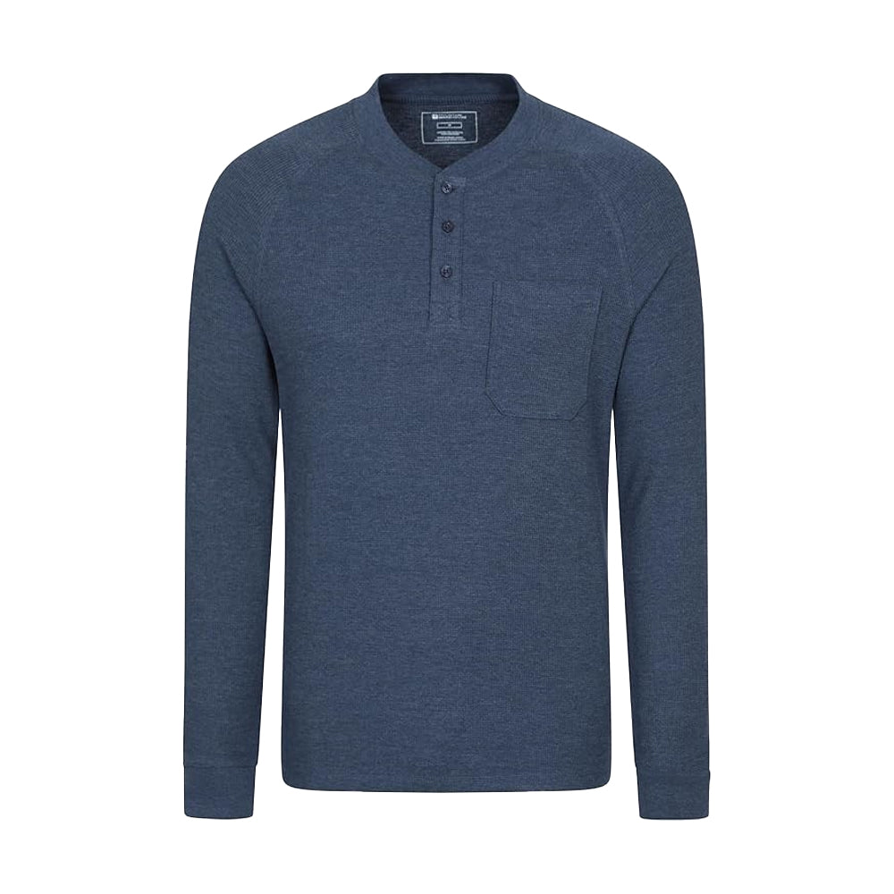 Navy - Front - Mountain Warehouse Mens Selby Waffle Henley Long-Sleeved T-Shirt
