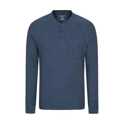 Navy - Front - Mountain Warehouse Mens Selby Waffle Henley Long-Sleeved T-Shirt