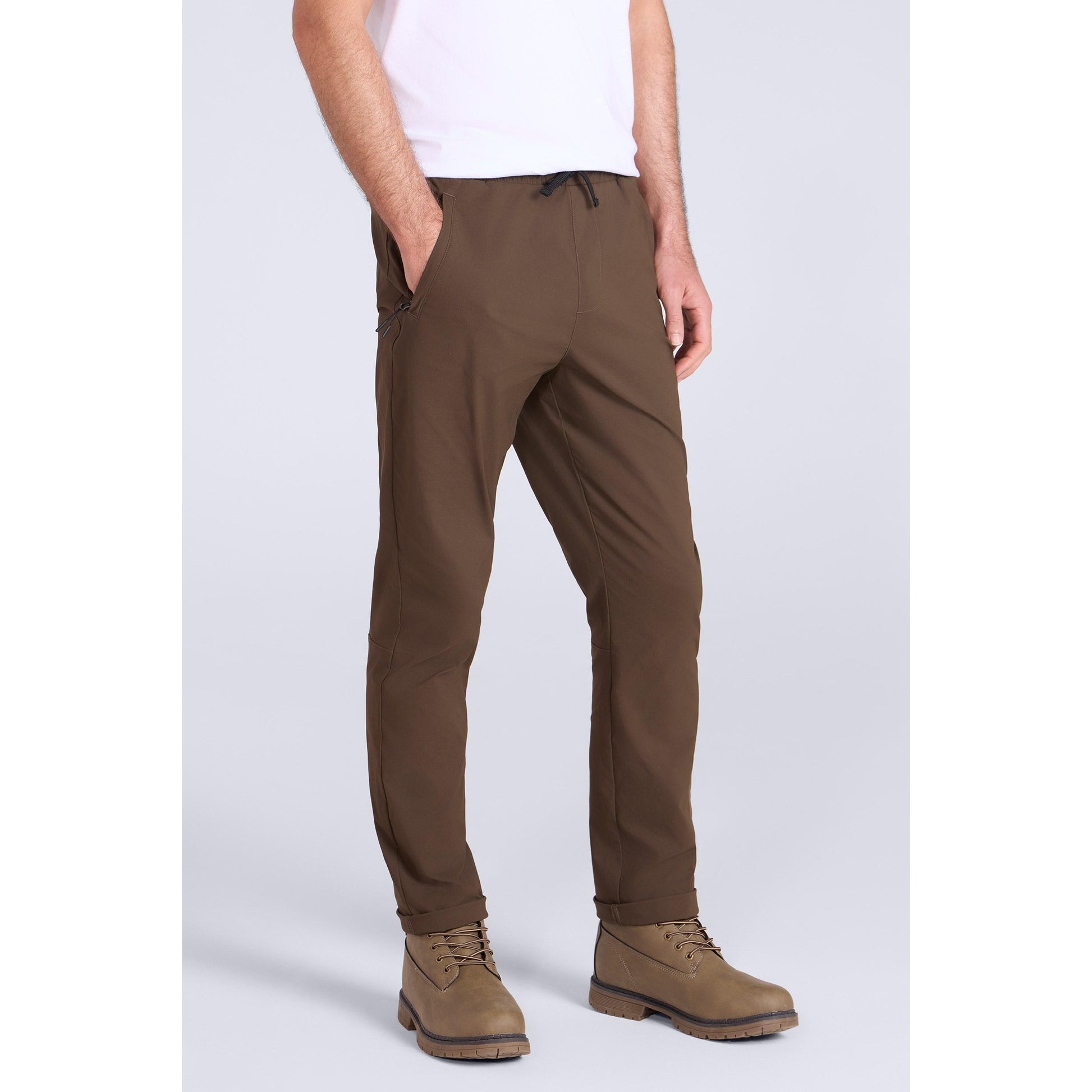 Dark Khaki - Front - Mountain Warehouse Mens Elevate Elasticated Walking Trousers