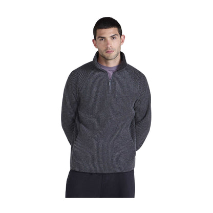 Charcoal - Front - Mountain Warehouse Mens Textured Half Zip Raglan Jumper