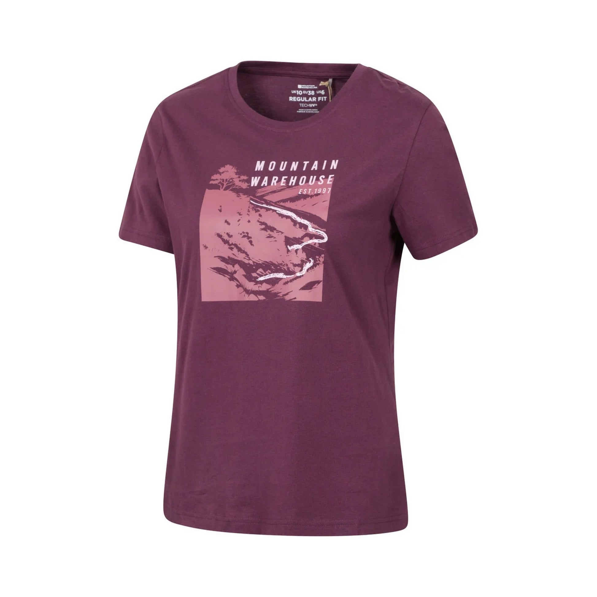 Burgundy - Side - Mountain Warehouse Womens-Ladies Winding Trek Printed T-Shirt
