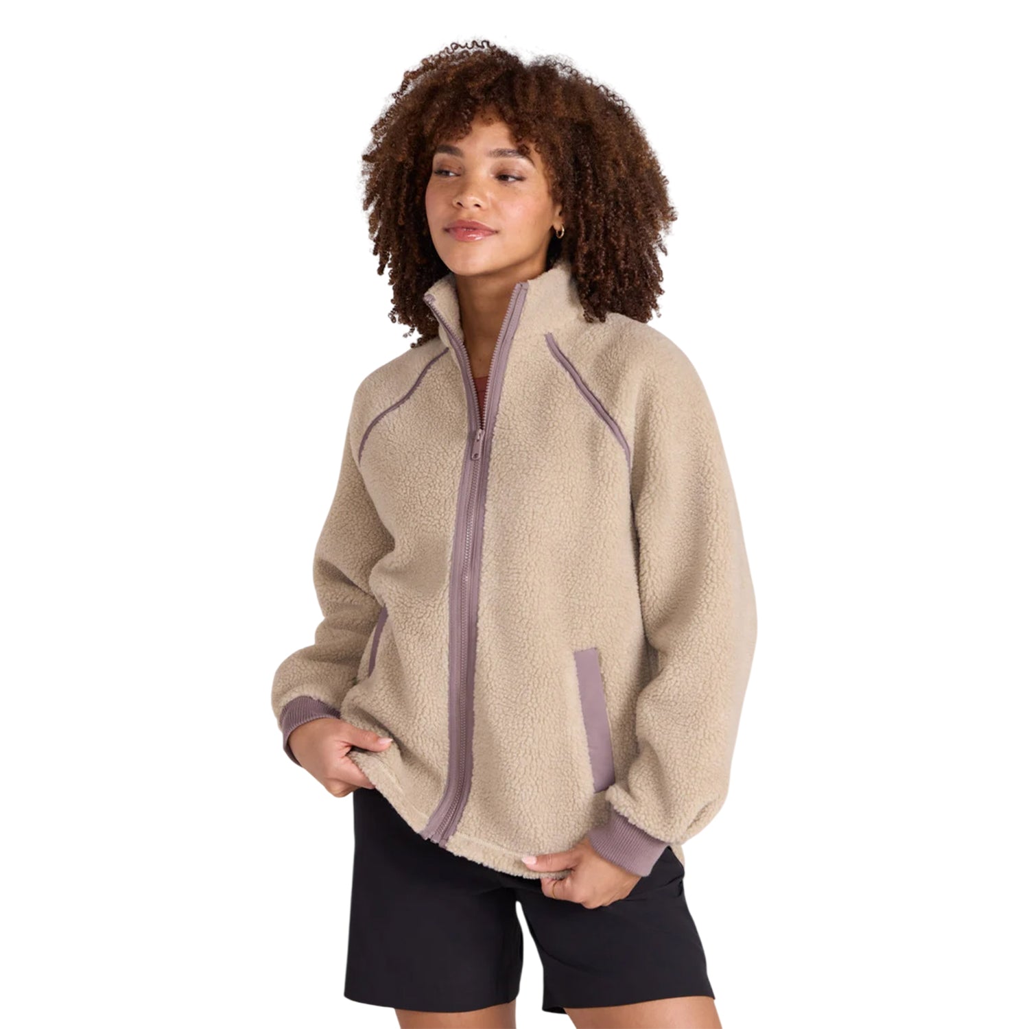 Dark Beige - Side - Animal Womens-Ladies Bonnie Borg Trim Fleece Jacket
