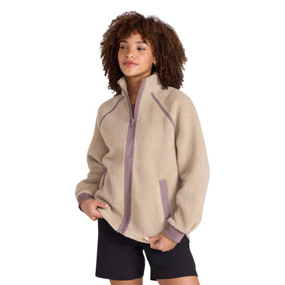 Dark Beige - Side - Animal Womens-Ladies Bonnie Borg Trim Fleece Jacket