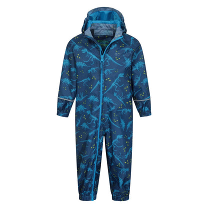 Blue - Pack Shot - Mountain Warehouse Childrens-Kids Puddle Dinosaurs Waterproof Snowsuit