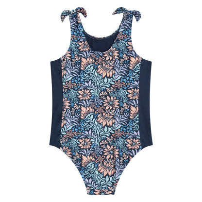 Navy - Back - Animal Childrens-Kids Vacation Floral One Piece Swimsuit