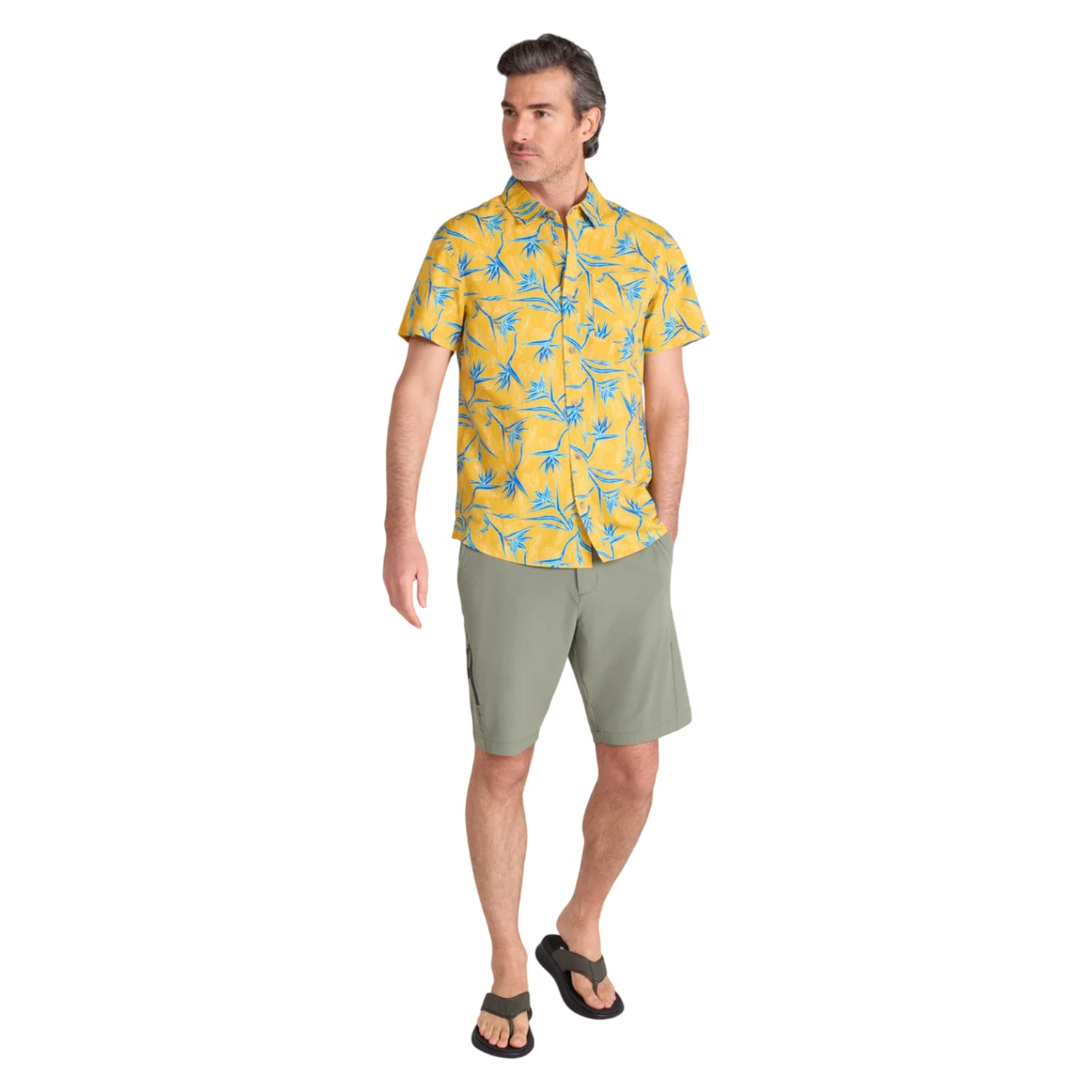 Mustard - Side - Mountain Warehouse Mens Tropical Tree Branch Short-Sleeved Shirt