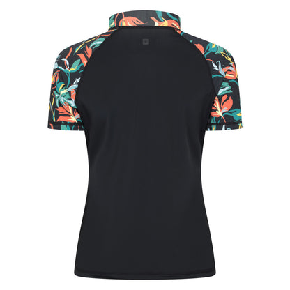 Jet Black - Back - Animal Womens-Ladies Floral Pattern Rash Top