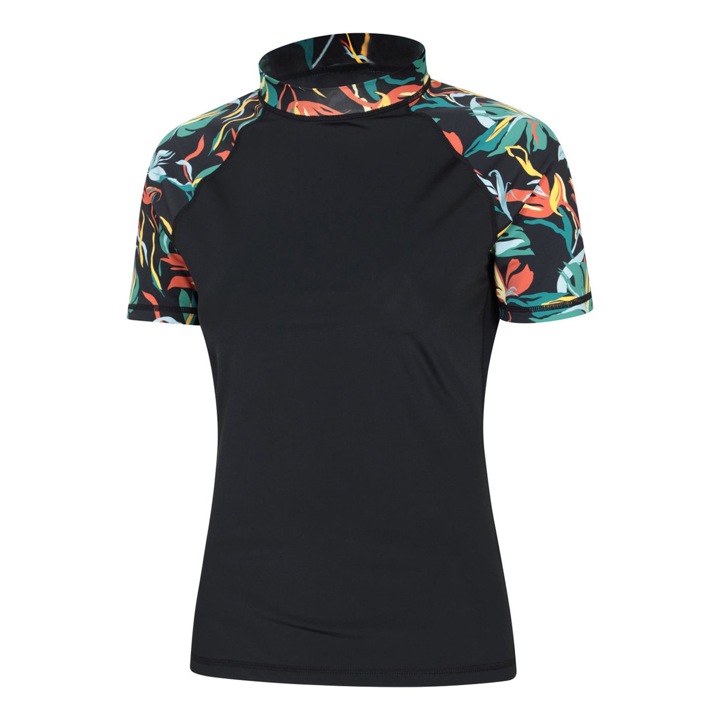 Jet Black - Side - Animal Womens-Ladies Floral Pattern Rash Top