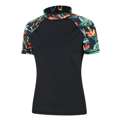 Jet Black - Side - Animal Womens-Ladies Floral Pattern Rash Top
