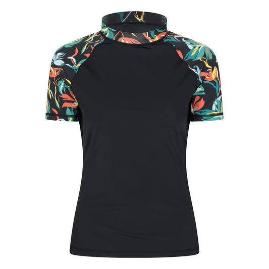 Jet Black - Front - Animal Womens-Ladies Floral Pattern Rash Top