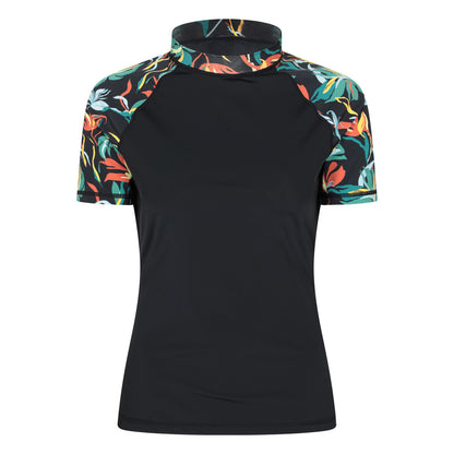 Jet Black - Front - Animal Womens-Ladies Floral Pattern Rash Top