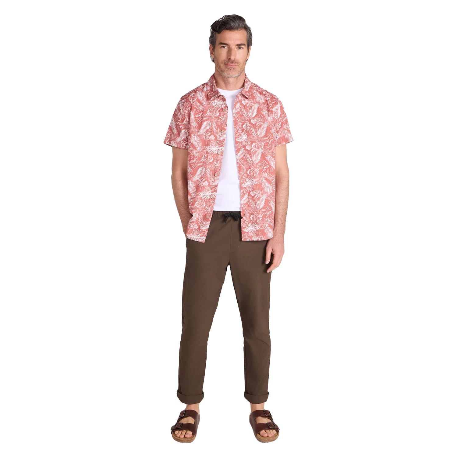 Rust - Side - Mountain Warehouse Mens Tropical Leaves Short-Sleeved Shirt