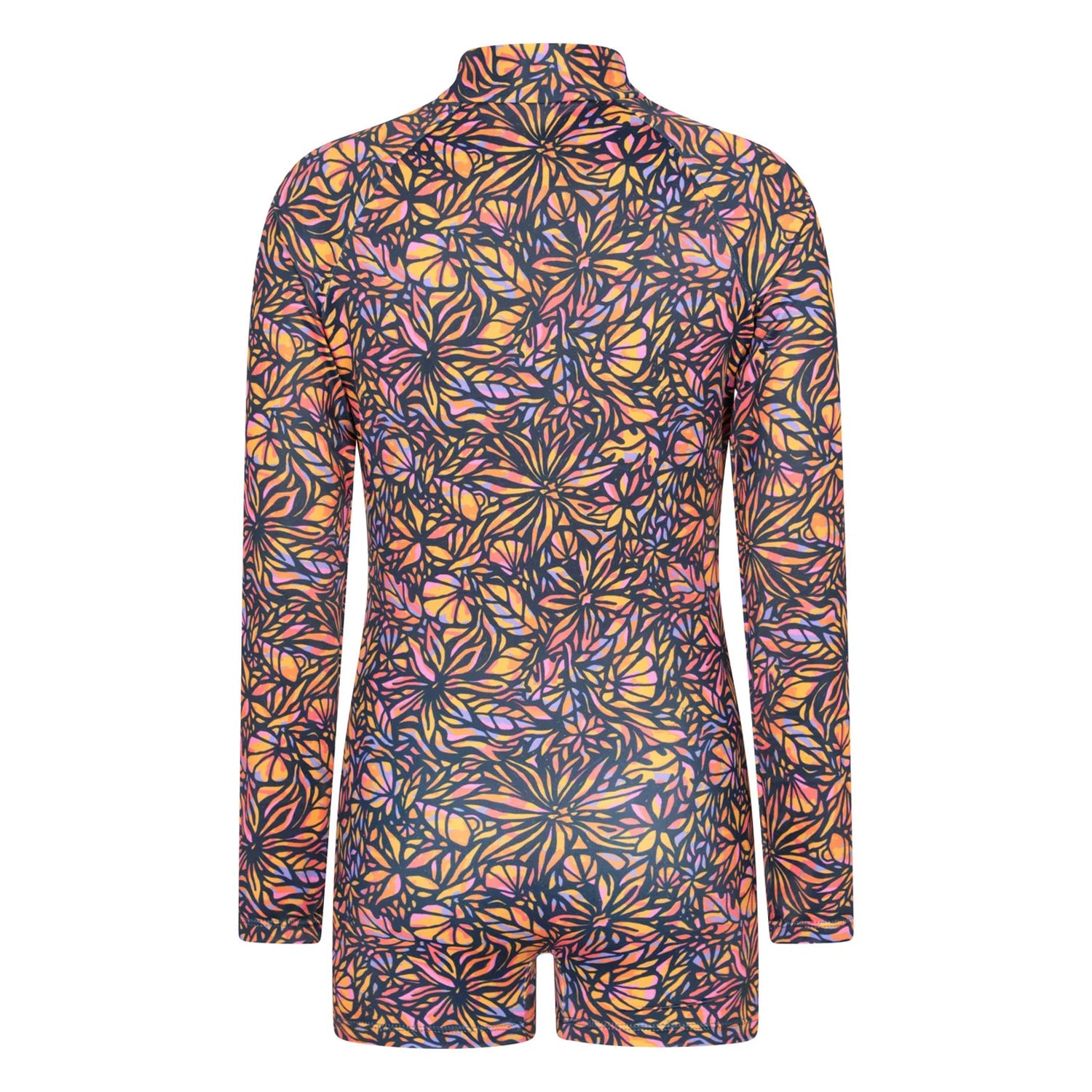 Neon Orange - Back - Mountain Warehouse Childrens-Kids Mira Flowers Long-Sleeved Rash Guard
