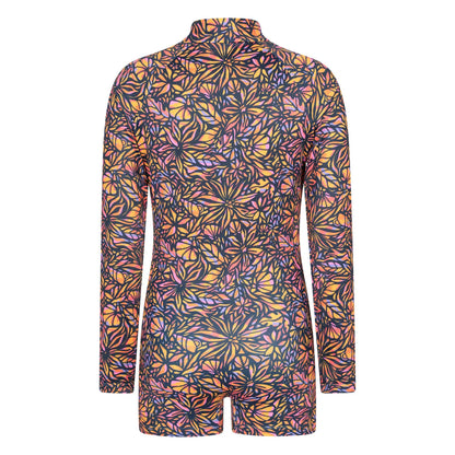 Neon Orange - Back - Mountain Warehouse Childrens-Kids Mira Flowers Long-Sleeved Rash Guard