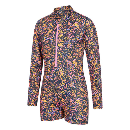 Neon Orange - Side - Mountain Warehouse Childrens-Kids Mira Flowers Long-Sleeved Rash Guard
