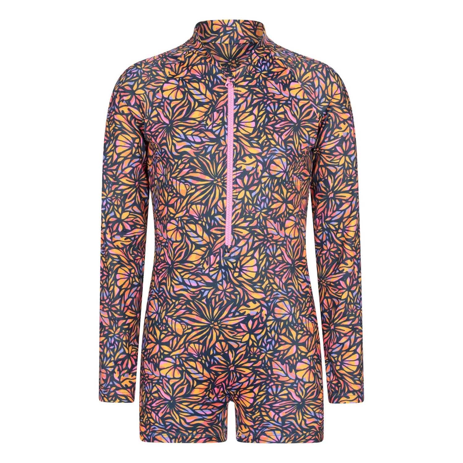 Neon Orange - Front - Mountain Warehouse Childrens-Kids Mira Flowers Long-Sleeved Rash Guard