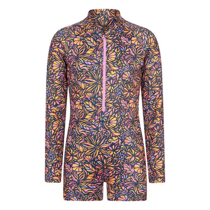 Neon Orange - Front - Mountain Warehouse Childrens-Kids Mira Flowers Long-Sleeved Rash Guard