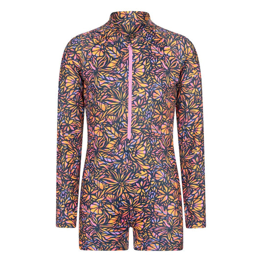 Neon Orange - Front - Mountain Warehouse Childrens-Kids Mira Flowers Long-Sleeved Rash Guard