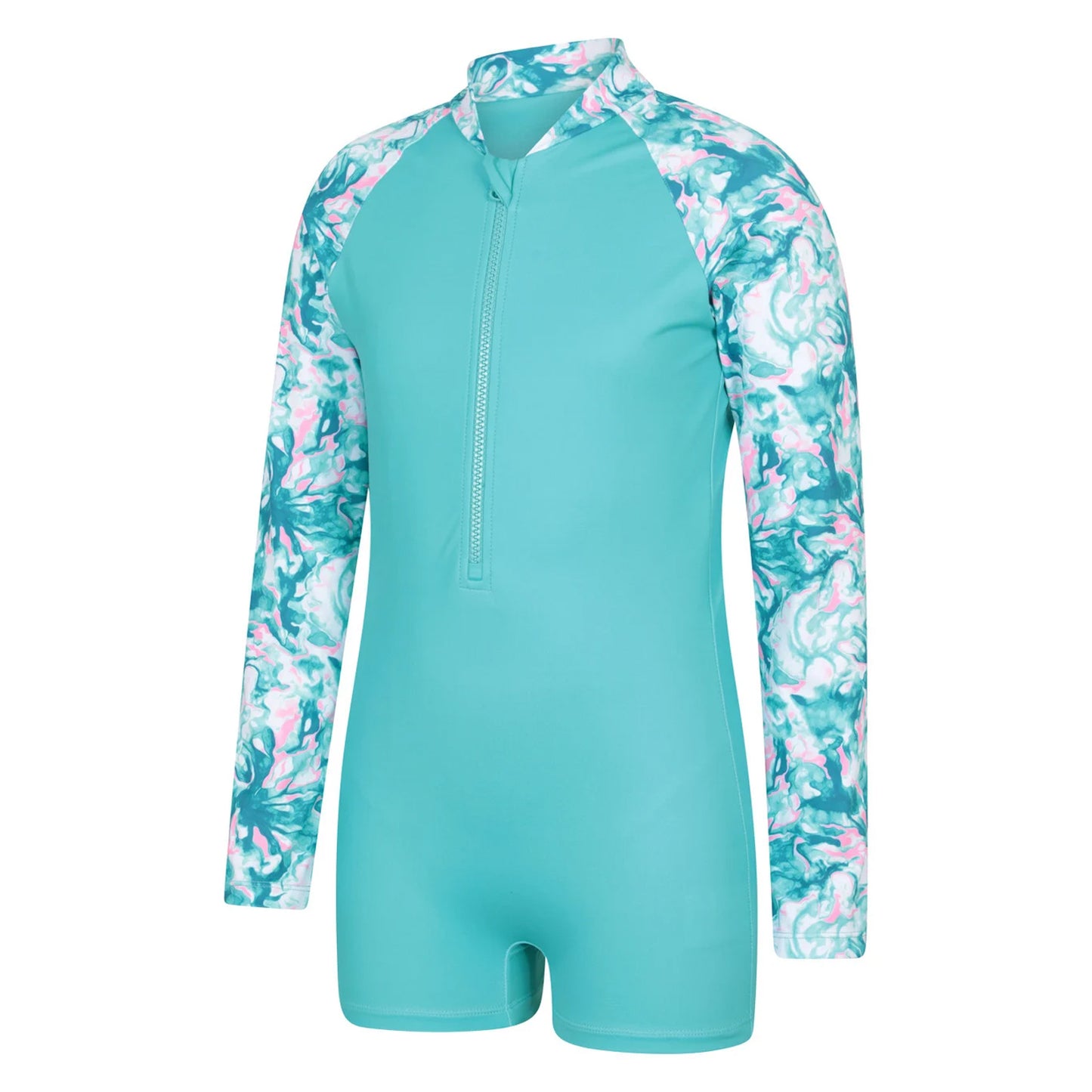 Turquoise - Side - Mountain Warehouse Childrens-Kids Mira Marble Effect Long-Sleeved Rash Guard