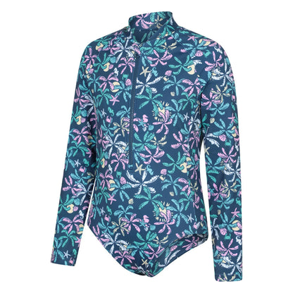 Dark Teal - Side - Mountain Warehouse Childrens-Kids Mira Palm Leaf Rash Guard