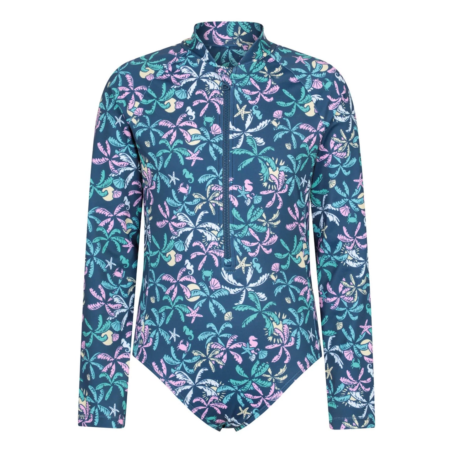 Dark Teal - Front - Mountain Warehouse Childrens-Kids Mira Palm Leaf Rash Guard