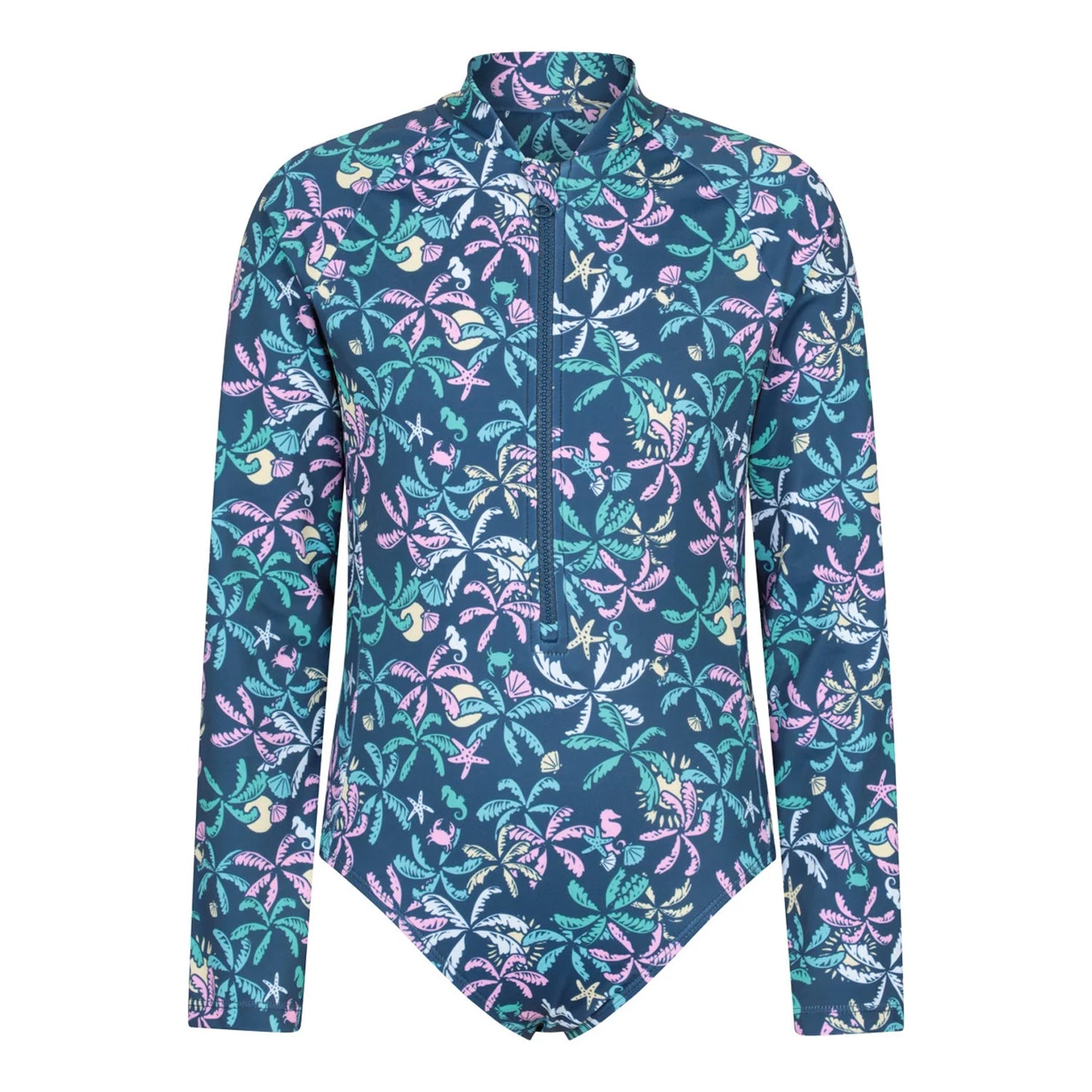 Dark Teal - Front - Mountain Warehouse Childrens-Kids Mira Palm Leaf Rash Guard