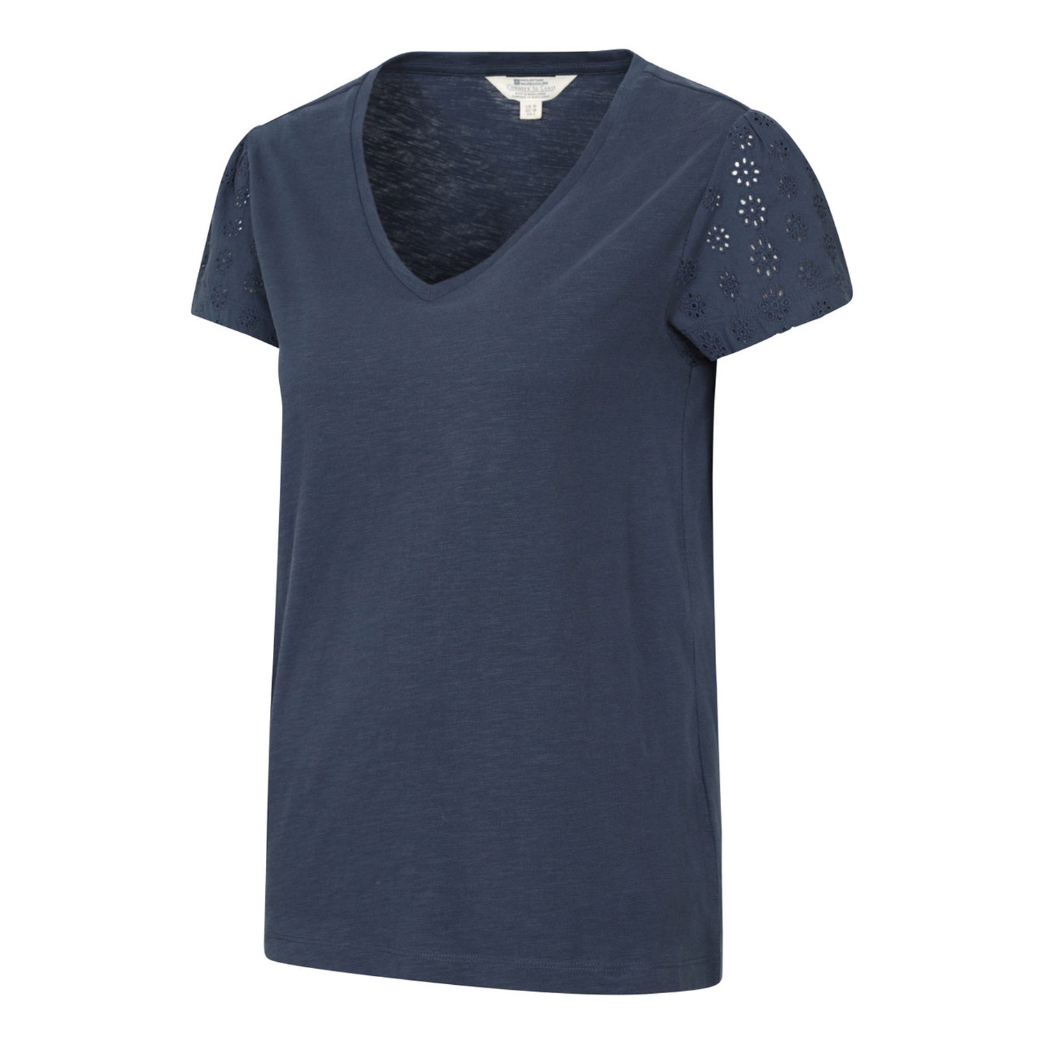 Navy - Front - Mountain Warehouse Womens-Ladies Malaga Broderie Sleeve T-Shirt