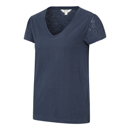 Navy - Front - Mountain Warehouse Womens-Ladies Malaga Broderie Sleeve T-Shirt