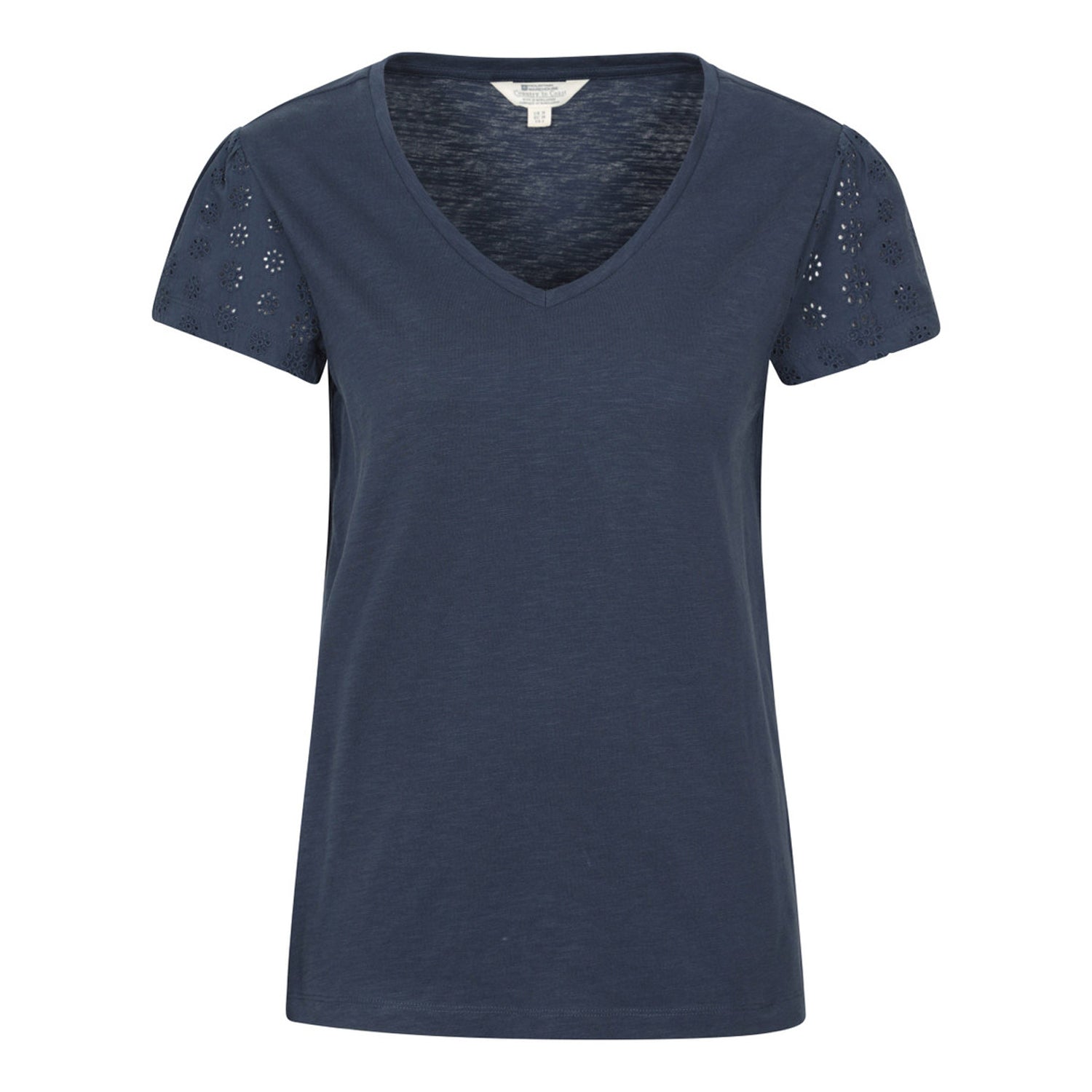 Navy - Side - Mountain Warehouse Womens-Ladies Malaga Broderie Sleeve T-Shirt