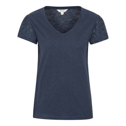 Navy - Side - Mountain Warehouse Womens-Ladies Malaga Broderie Sleeve T-Shirt