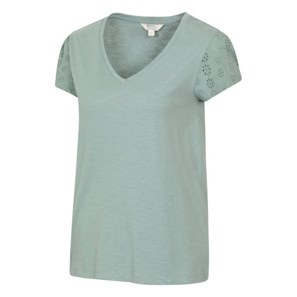 Khaki Green - Front - Mountain Warehouse Womens-Ladies Malaga Broderie Sleeve T-Shirt