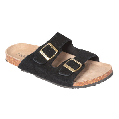 Black - Front - Animal Womens-Ladies Leather Casual Sliders