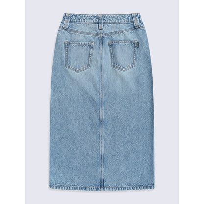 Blue - Back - Animal Womens-Ladies Denim Midi Skirt