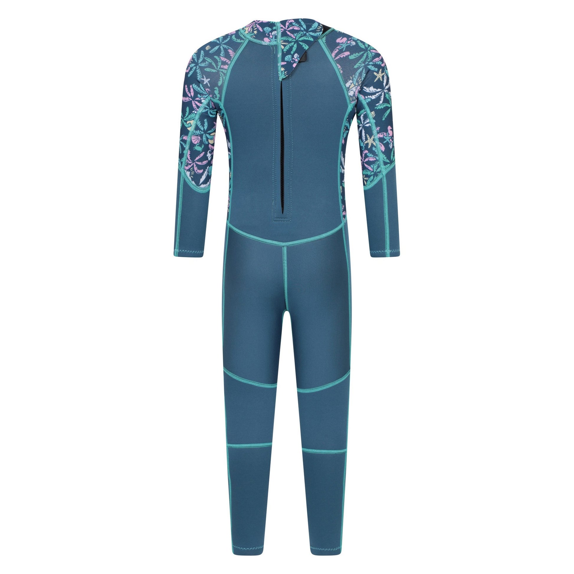 Dark Teal - Back - Mountain Warehouse Childrens-Kids Printed Full Wetsuit