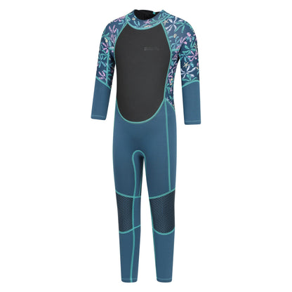 Dark Teal - Side - Mountain Warehouse Childrens-Kids Printed Full Wetsuit