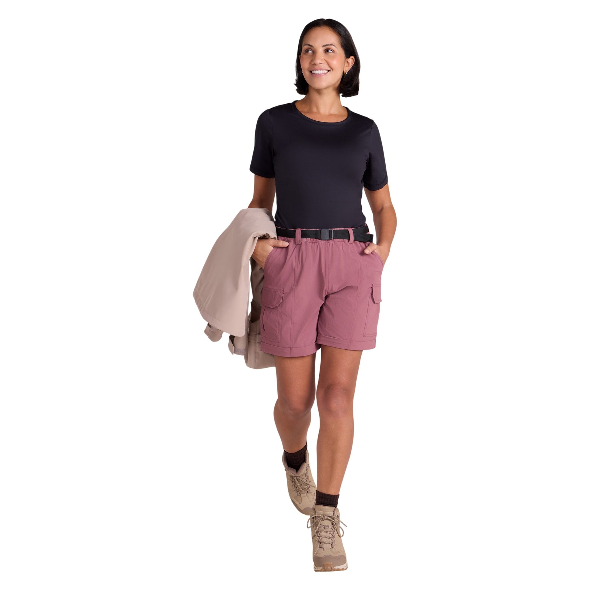 Dark Pink - Side - Mountain Warehouse Womens-Ladies Stellar Ripstop Hiking Cargo Shorts