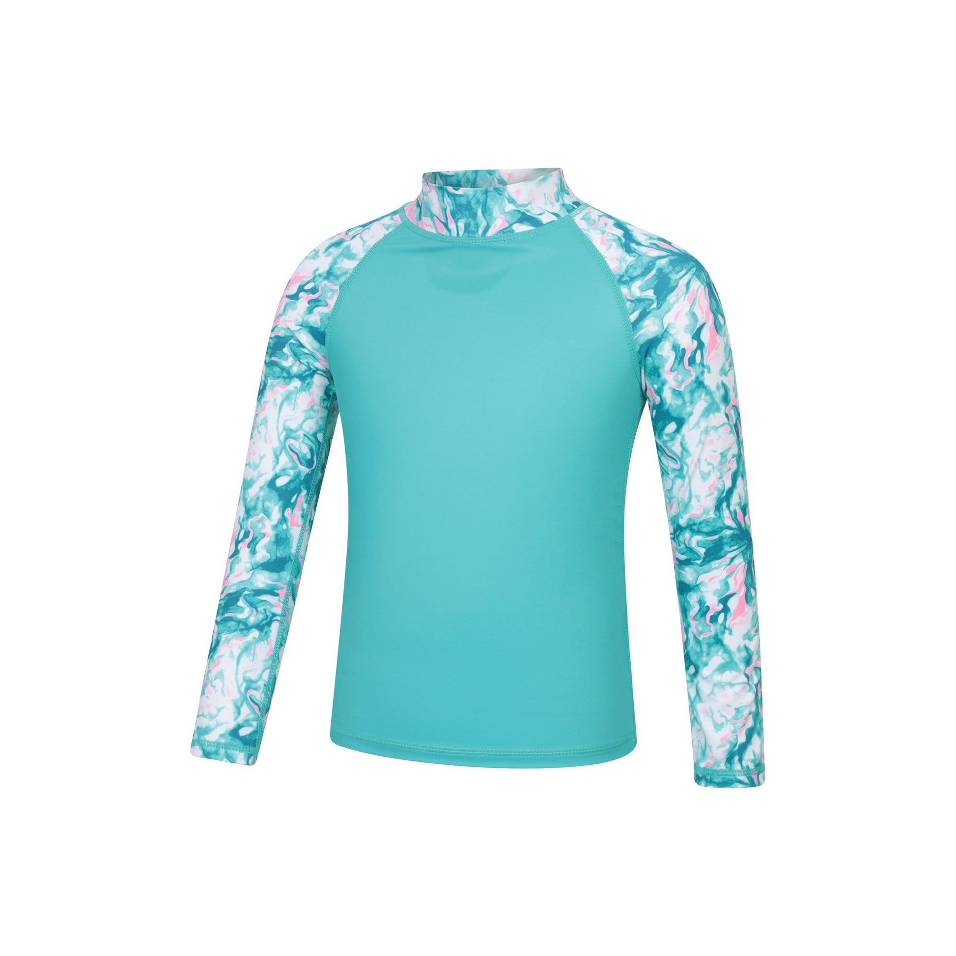 Turquoise - Side - Mountain Warehouse Childrens-Kids Marble Effect Long-Sleeved Rash Guard