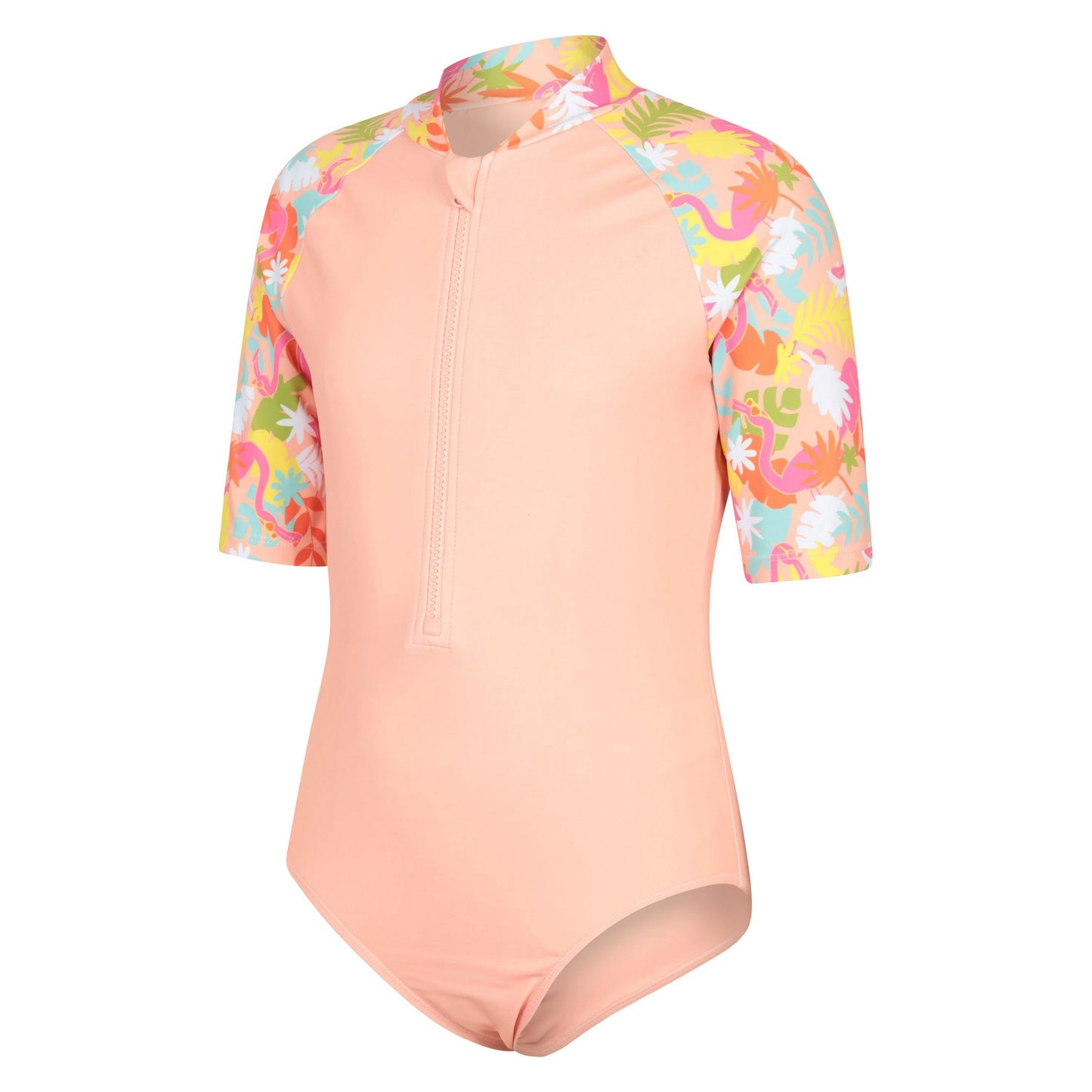 Pale Pink - Side - Mountain Warehouse Girls Mira Tropical Rash Guard Swimsuit